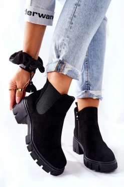 Best Ocieplane Botki Na Obcasie Czarne Madge Damskie Czarne Botki|Botki Zimowe Damskie