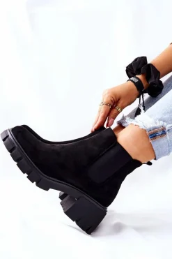 Best Ocieplane Botki Na Obcasie Czarne Madge Damskie Czarne Botki|Botki Zimowe Damskie