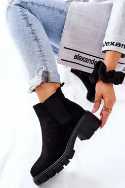 Best Ocieplane Botki Na Obcasie Czarne Madge Damskie Czarne Botki|Botki Zimowe Damskie