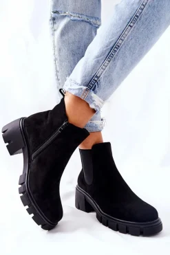 Best Ocieplane Botki Na Obcasie Czarne Madge Damskie Czarne Botki|Botki Zimowe Damskie