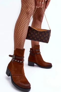 Online Boto Ocieplane Botki Na Obcasie Camel Effie Brązowy