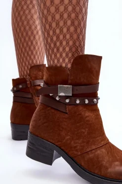 Online Boto Ocieplane Botki Na Obcasie Camel Effie Brązowy