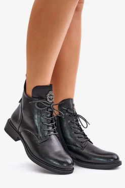 Discount Boto Ocieplane Botki Na Płaskim Obcasie Z Ozdobą Czarne Leonise Czarny