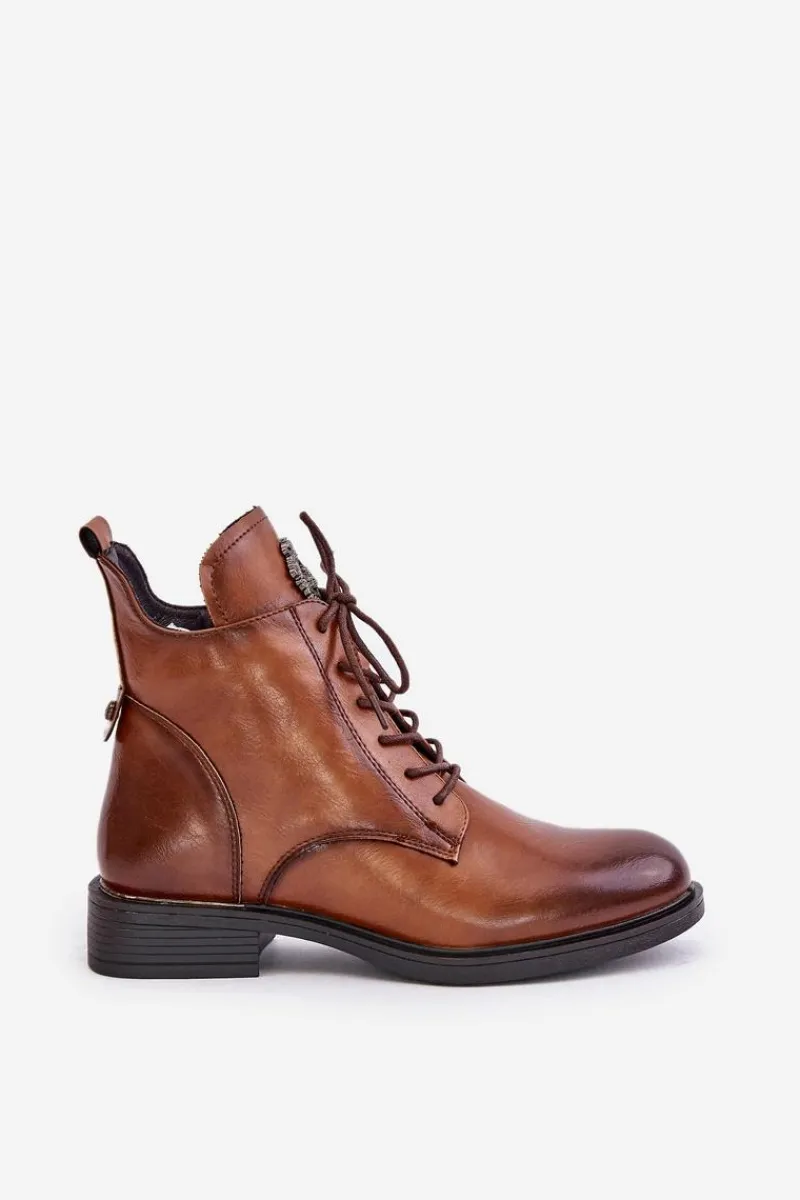 Boto Ocieplane Botki Na Płaskim Obcasie Z Ozdobą Camel Leonise