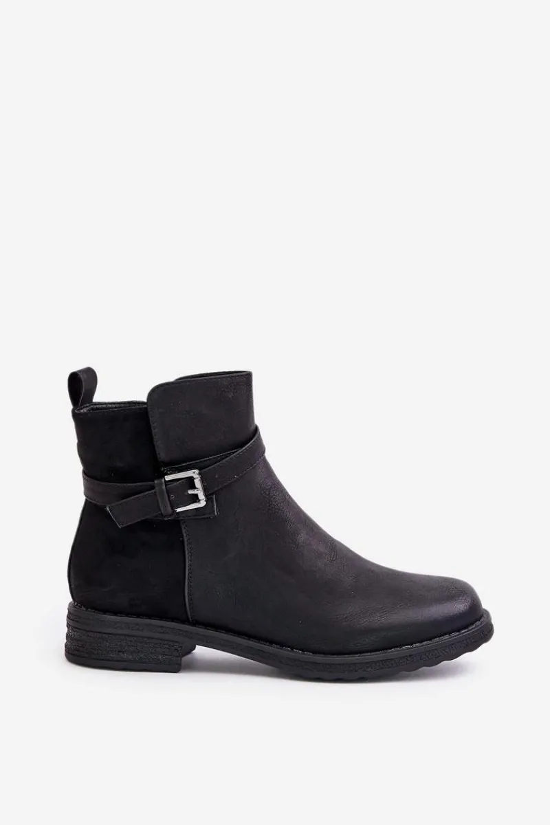Botki Ocieplane|Czarne Botki>Evento Ocieplane Botki Na Płaskim Obcasie Z Paskiem Czarne Sabamessa