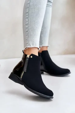 Online Boto Ocieplane Botki Na Płaskim Obcasie Z Niską Cholewką Czarne Zinariella