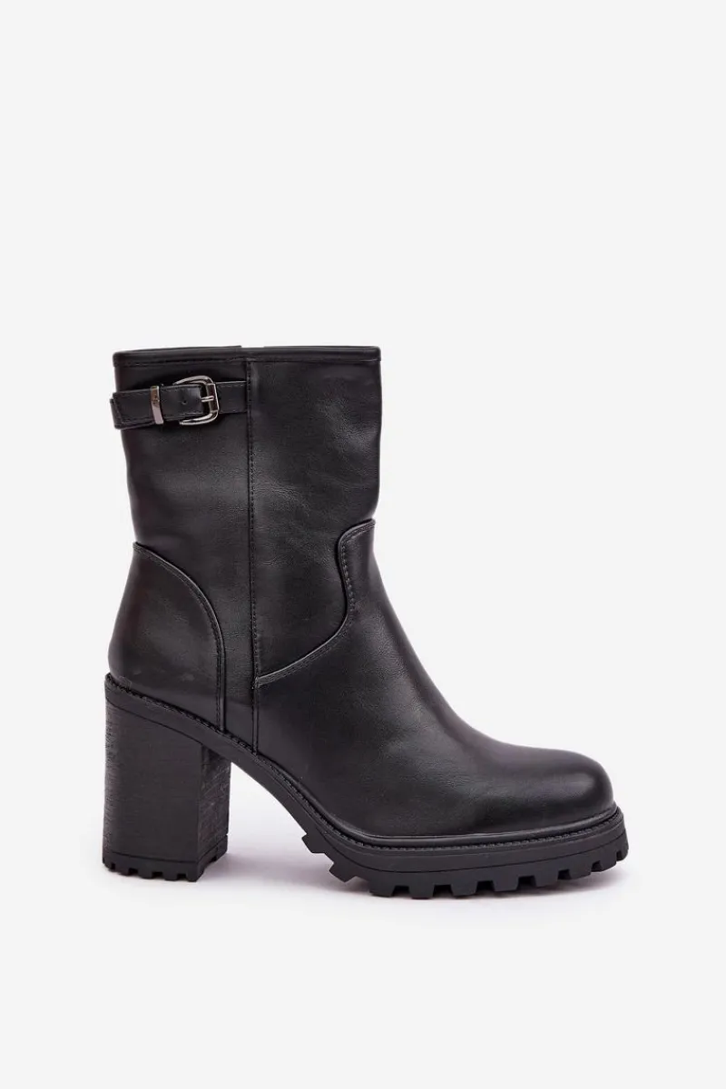 Botki Na Słupku|Czarne Botki>Boto Ocieplane Botki Na Słupku Z Klamrą Czarne Selavia