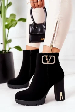Botki Na Słupku|Czarne Botki>Boto Ocieplane Botki Na Słupku Czarne Wonderful
