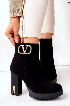 Botki Na Słupku|Czarne Botki>Boto Ocieplane Botki Na Słupku Czarne Wonderful