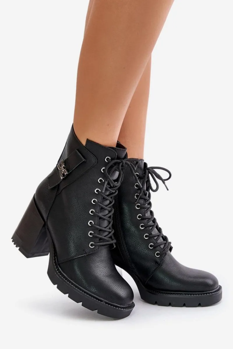 Outlet Ocieplane Botki Na Słupku Ze Złotym Detalem Czarne Ivarisse Damskie Botki Ocieplane|Botki Na Obcasie