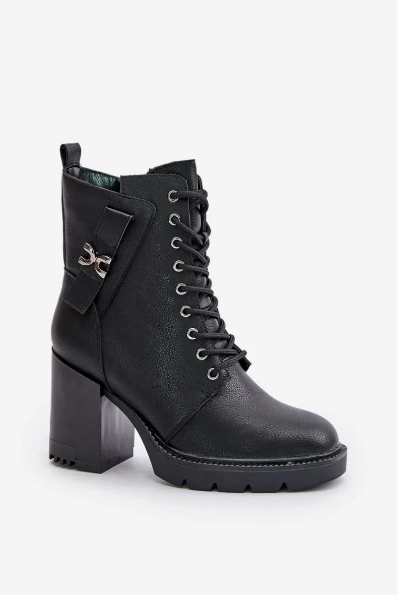 Outlet Ocieplane Botki Na Słupku Ze Złotym Detalem Czarne Ivarisse Damskie Botki Ocieplane|Botki Na Obcasie