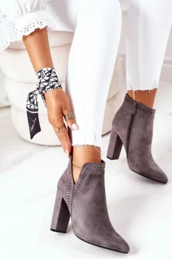 New Boto Ocieplane Botki Na Słupku Szare Sally