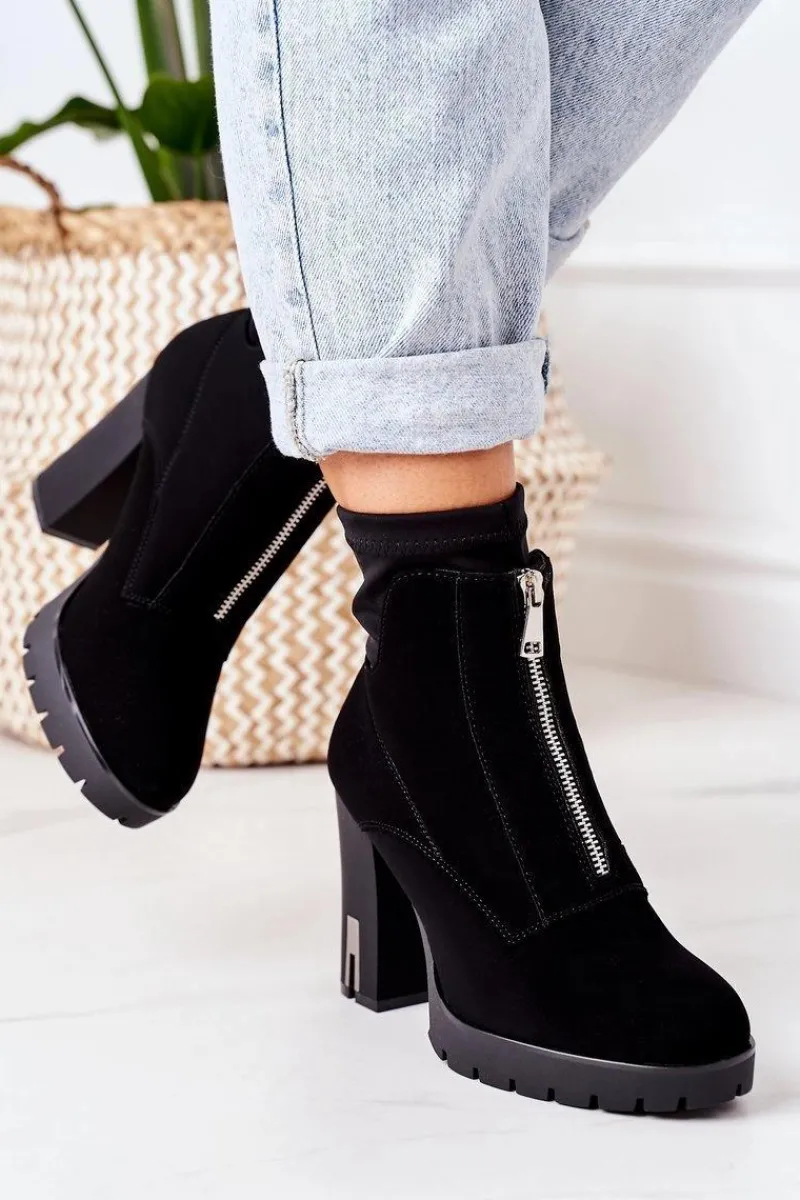 Outlet Ocieplane Botki Na Słupku Czarne Wonder Woman Damskie Botki Ocieplane|Botki Na Słupku