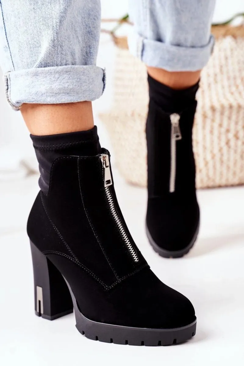 Outlet Ocieplane Botki Na Słupku Czarne Wonder Woman Damskie Botki Ocieplane|Botki Na Słupku