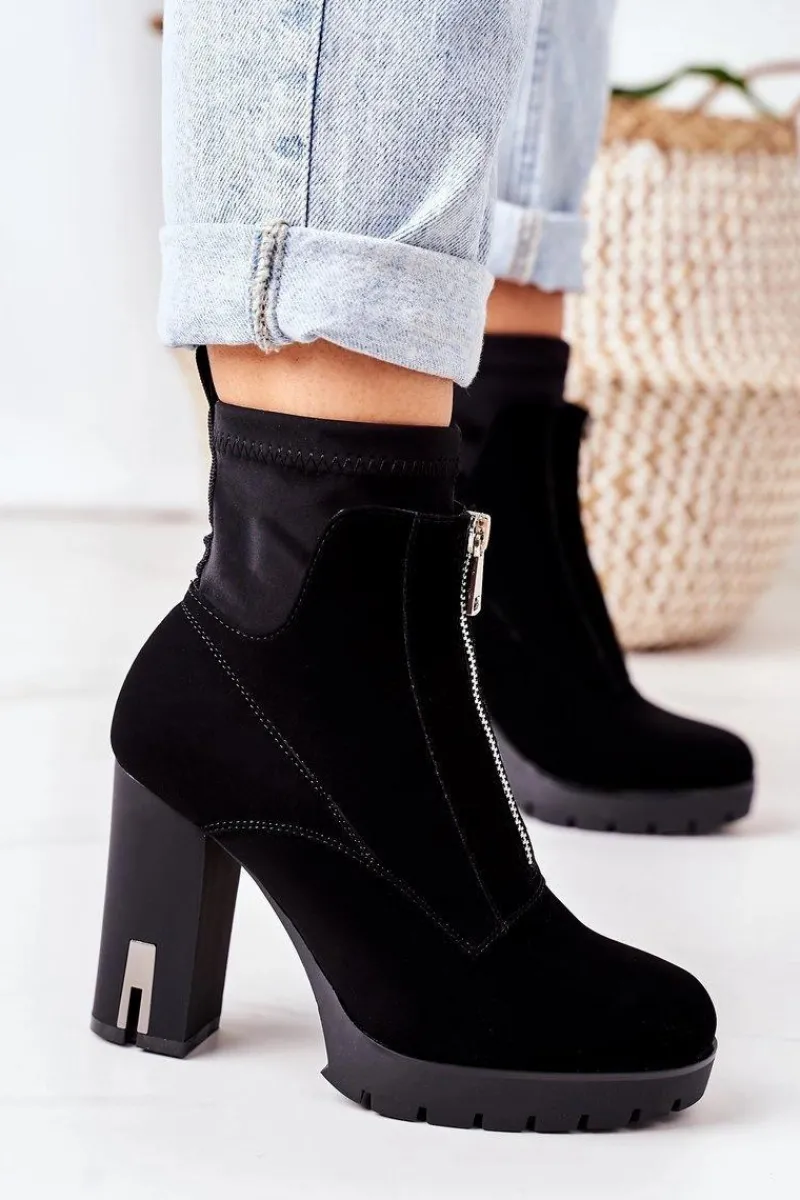 Outlet Ocieplane Botki Na Słupku Czarne Wonder Woman Damskie Botki Ocieplane|Botki Na Słupku