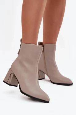 Sale Buty damskie Vinceza Ocieplane Botki Na Słupku Z Naturalnej Skóry Vinceza 66812 Szare Szary