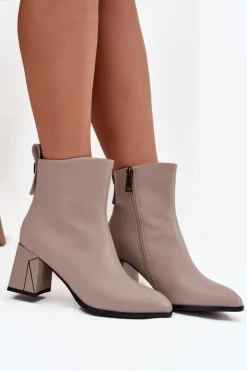 Sale Buty damskie Vinceza Ocieplane Botki Na Słupku Z Naturalnej Skóry Vinceza 66812 Szare Szary