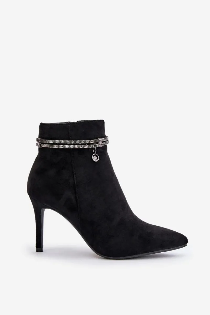 Botki Ocieplane|Czarne Botki>Buty damskie Vinceza Ocieplane Botki Na Szpilce Z Ozdobnym Paskiem Eko Zamszowe Vinceza 16469 Czarne