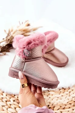 Dziewczęce>Boto Ocieplane Botki Śniegowce Z Futerkiem Różowe Bessie Różowy