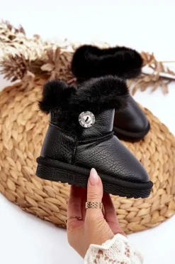 Dziewczęce>Boto Ocieplane Botki Śniegowce Z Futerkiem Czarne Bessie Czarny