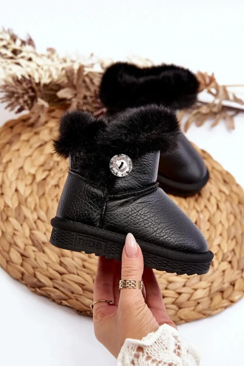 Dziewczęce>Boto Ocieplane Botki Śniegowce Z Futerkiem Czarne Bessie Czarny