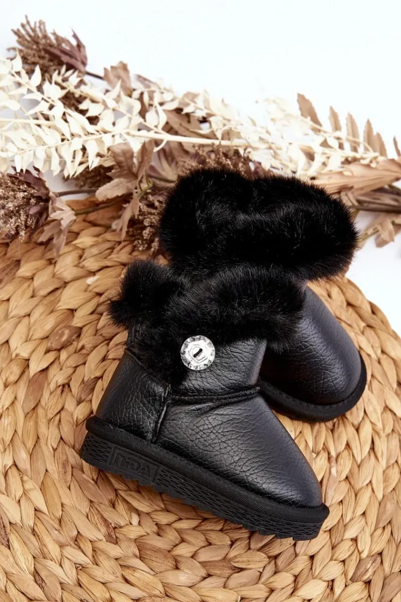 Dziewczęce>Boto Ocieplane Botki Śniegowce Z Futerkiem Czarne Bessie Czarny