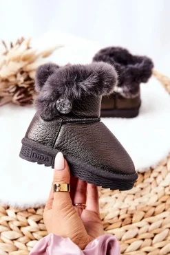 Dziewczęce>Boto Ocieplane Botki Śniegowce Z Futerkiem Szare Bessie