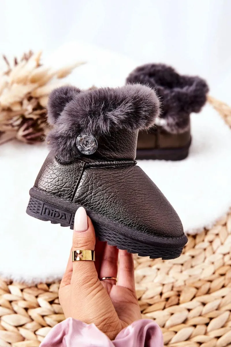 Dziewczęce>Boto Ocieplane Botki Śniegowce Z Futerkiem Szare Bessie