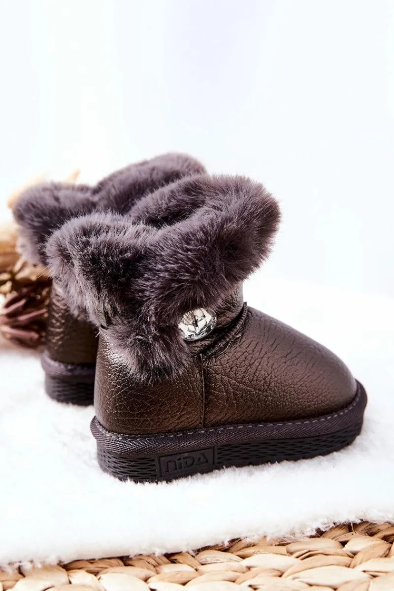 Dziewczęce>Boto Ocieplane Botki Śniegowce Z Futerkiem Szare Bessie