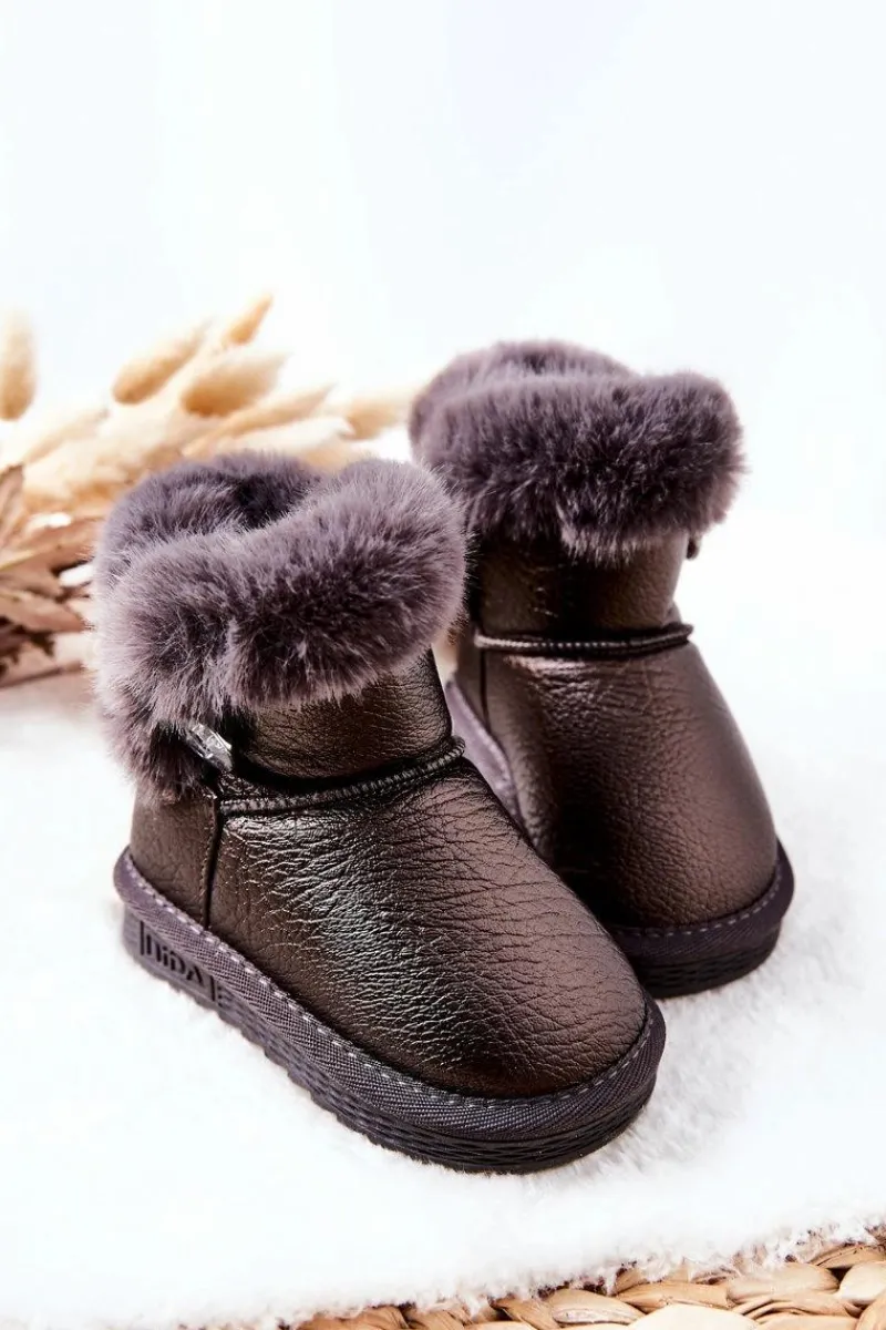 Dziewczęce>Boto Ocieplane Botki Śniegowce Z Futerkiem Szare Bessie