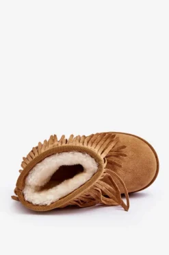 Clearance Ocieplane Botki Śniegowce Dziecięce Z Ozdobnymi Frędzlami Camel Nimia Dzieci Dziewczęce