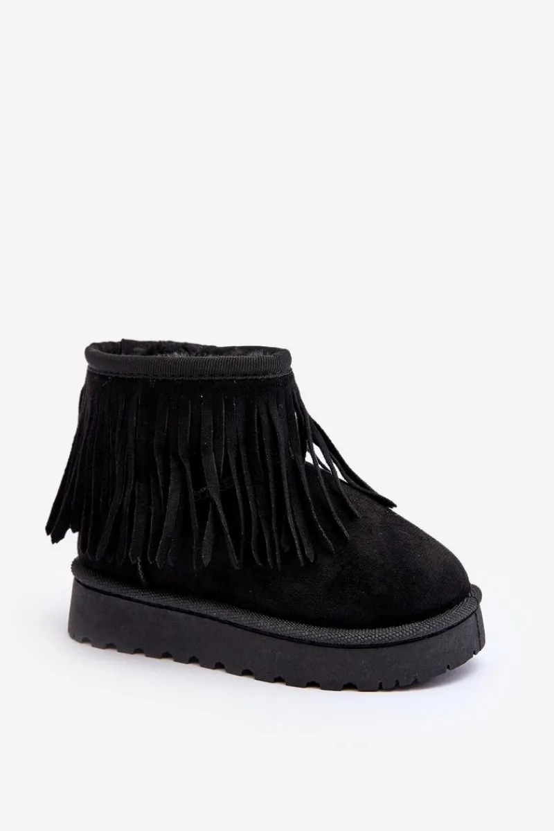 Dziewczęce>Boto Ocieplane Botki Śniegowce Dziecięce Z Ozdobnymi Frędzlami Czarne Nimia Czarny