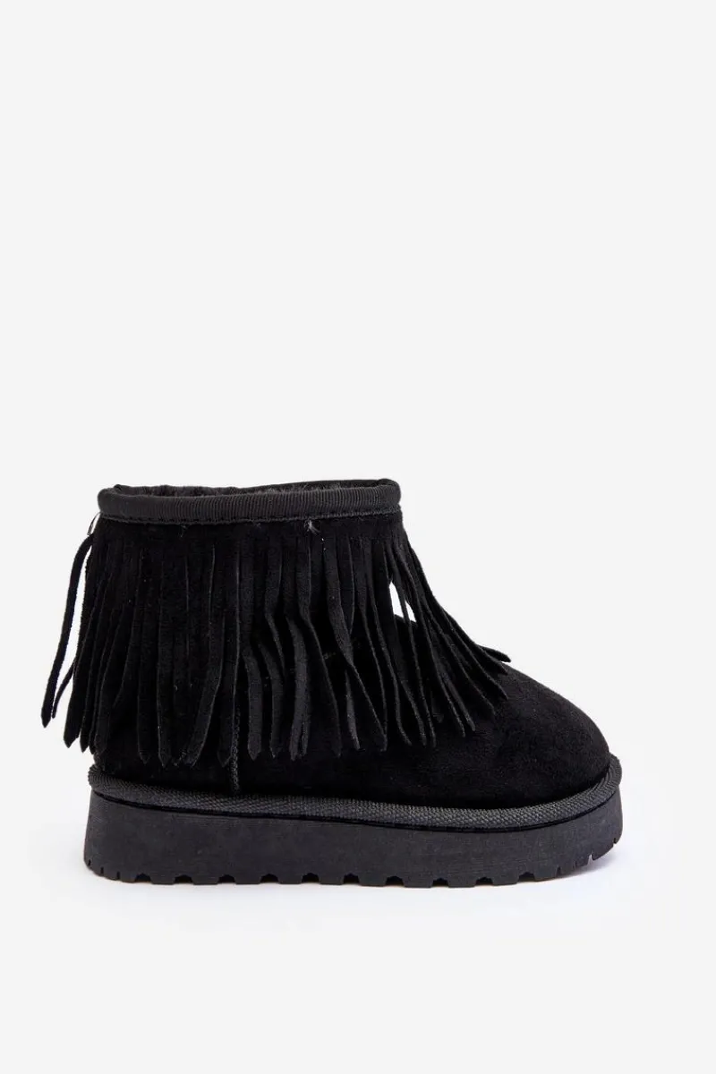 Dziewczęce>Boto Ocieplane Botki Śniegowce Dziecięce Z Ozdobnymi Frędzlami Czarne Nimia Czarny