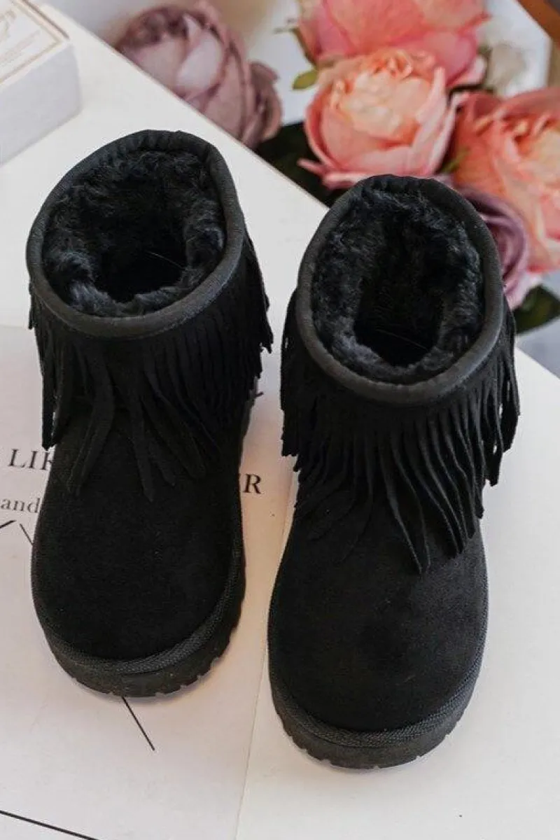 Dziewczęce>Boto Ocieplane Botki Śniegowce Dziecięce Z Ozdobnymi Frędzlami Czarne Nimia Czarny