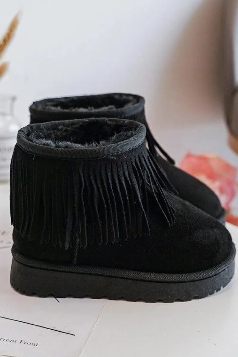 Dziewczęce>Boto Ocieplane Botki Śniegowce Dziecięce Z Ozdobnymi Frędzlami Czarne Nimia Czarny