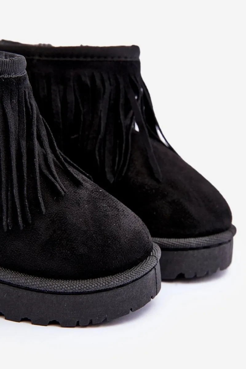 Dziewczęce>Boto Ocieplane Botki Śniegowce Dziecięce Z Ozdobnymi Frędzlami Czarne Nimia Czarny