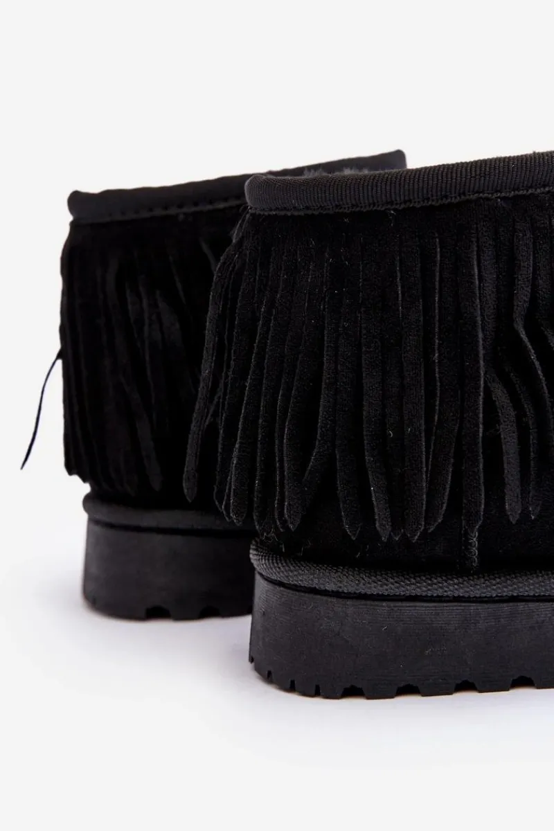 Dziewczęce>Boto Ocieplane Botki Śniegowce Dziecięce Z Ozdobnymi Frędzlami Czarne Nimia Czarny