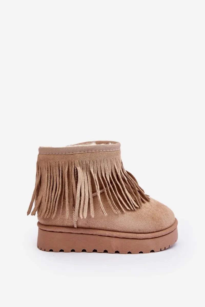 Clearance Boto Ocieplane Botki Śniegowce Dziecięce Z Ozdobnymi Frędzlami Beżowe Nimia Beżowy