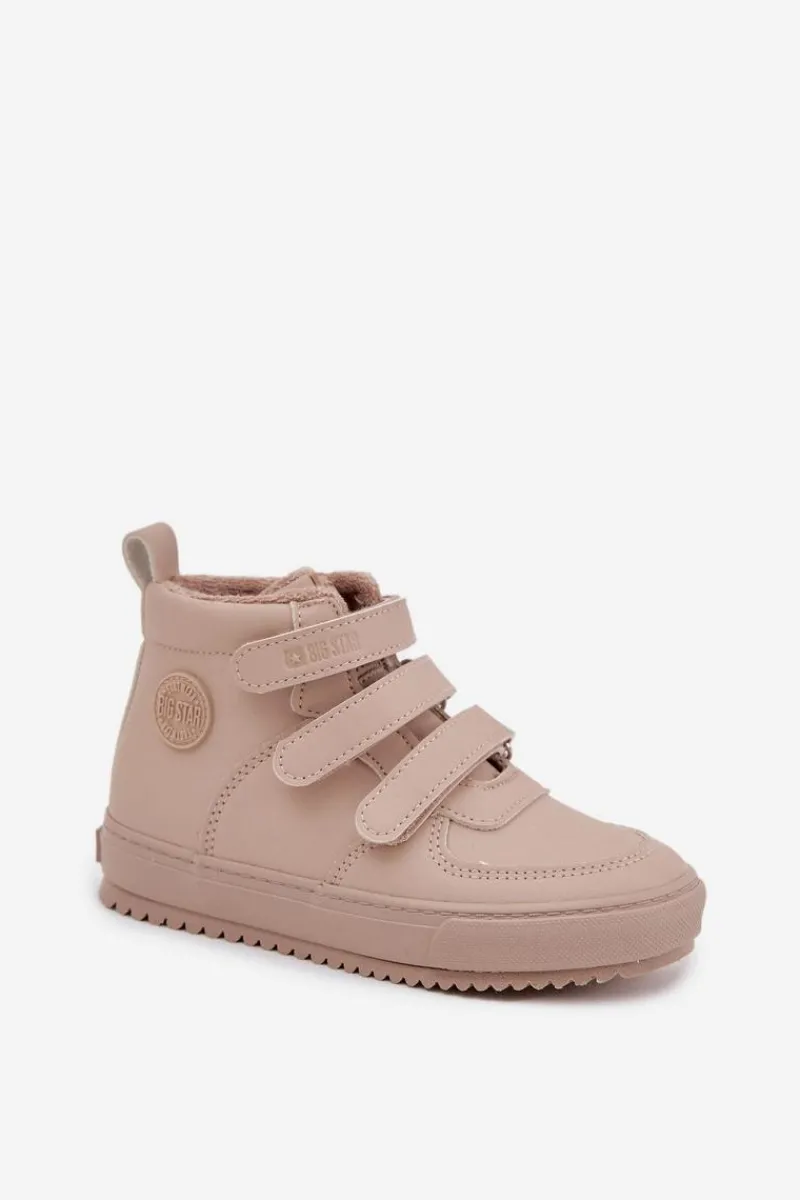 Chłopięce>Big Star Shoes Ocieplane Botki Sneakersy Dziecięce Na Rzepy Big Star SS374072 Beżowe Beżowy