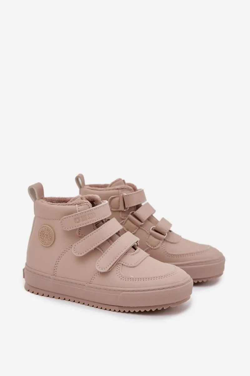 Chłopięce>Big Star Shoes Ocieplane Botki Sneakersy Dziecięce Na Rzepy Big Star SS374072 Beżowe Beżowy