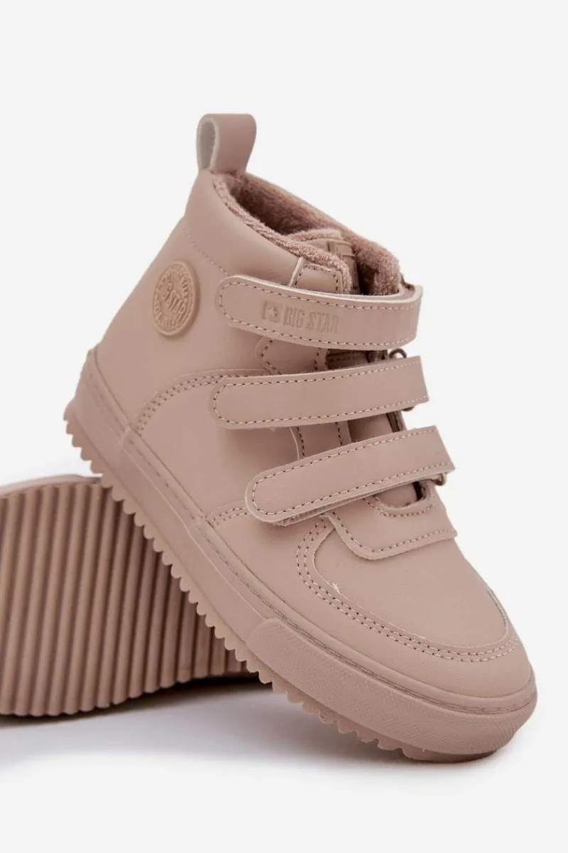 Chłopięce>Big Star Shoes Ocieplane Botki Sneakersy Dziecięce Na Rzepy Big Star SS374072 Beżowe Beżowy