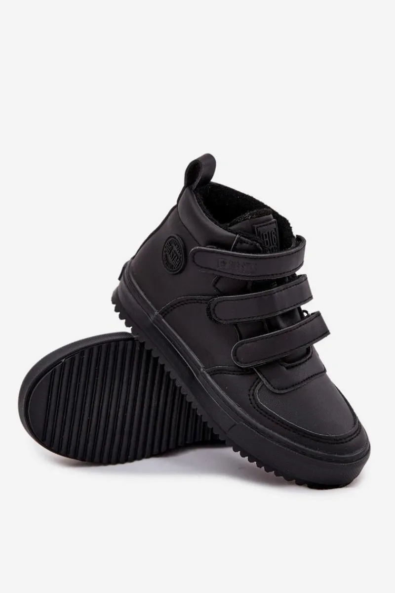 Clearance Big Star Shoes Ocieplane Botki Sneakersy Dziecięce Na Rzepy Big Star SS374070 Czarne Czarny