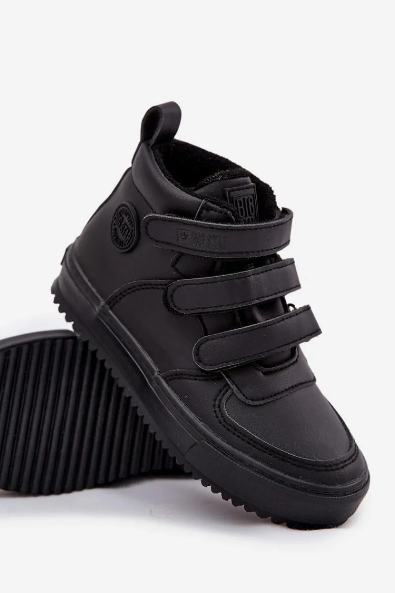 Clearance Big Star Shoes Ocieplane Botki Sneakersy Dziecięce Na Rzepy Big Star SS374070 Czarne Czarny