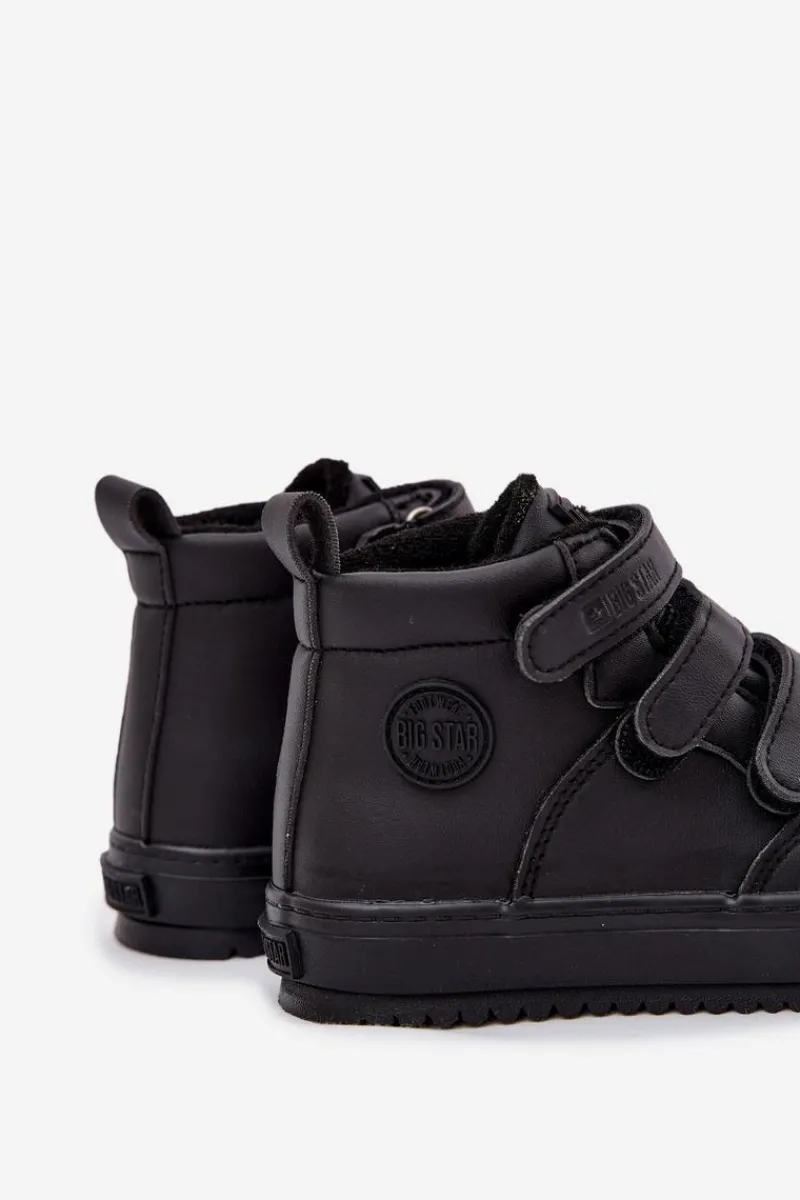 Clearance Big Star Shoes Ocieplane Botki Sneakersy Dziecięce Na Rzepy Big Star SS374070 Czarne Czarny