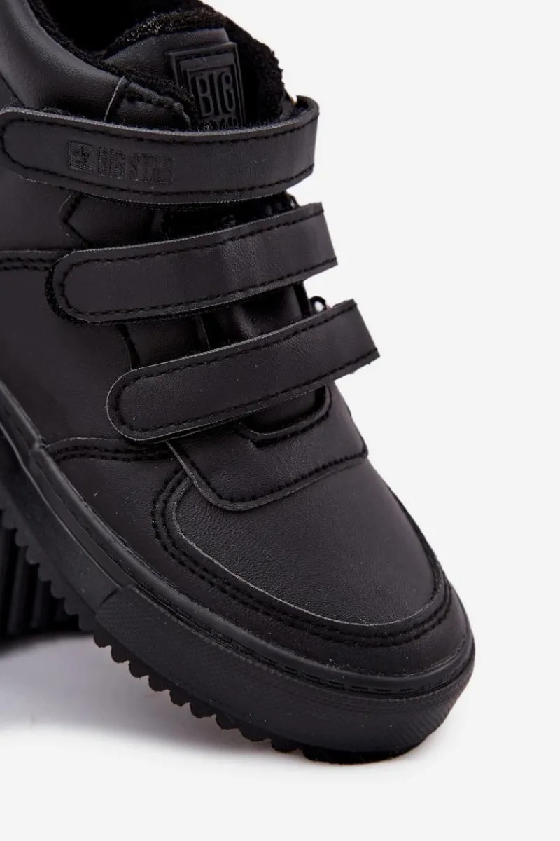 Clearance Big Star Shoes Ocieplane Botki Sneakersy Dziecięce Na Rzepy Big Star SS374070 Czarne Czarny