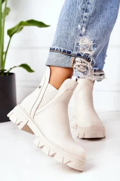 Outlet Ocieplane Botki Sztyblety Beżowe Hashtag Damskie Czarne Botki|Botki Zimowe Damskie