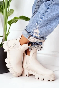 Outlet Ocieplane Botki Sztyblety Beżowe Hashtag Damskie Czarne Botki|Botki Zimowe Damskie