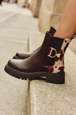 Clearance Ocieplane Botki Sztyblety Damskie Ze Złotym Detalem W Łaty Brązowe Priscilla Damskie Botki Ocieplane|Botki Płaskie