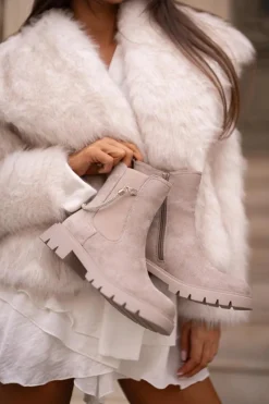 Hot Boto Ocieplane Botki Sztyblety Na Zamek Z Ozdobnym Paskiem Beżowe Labenne