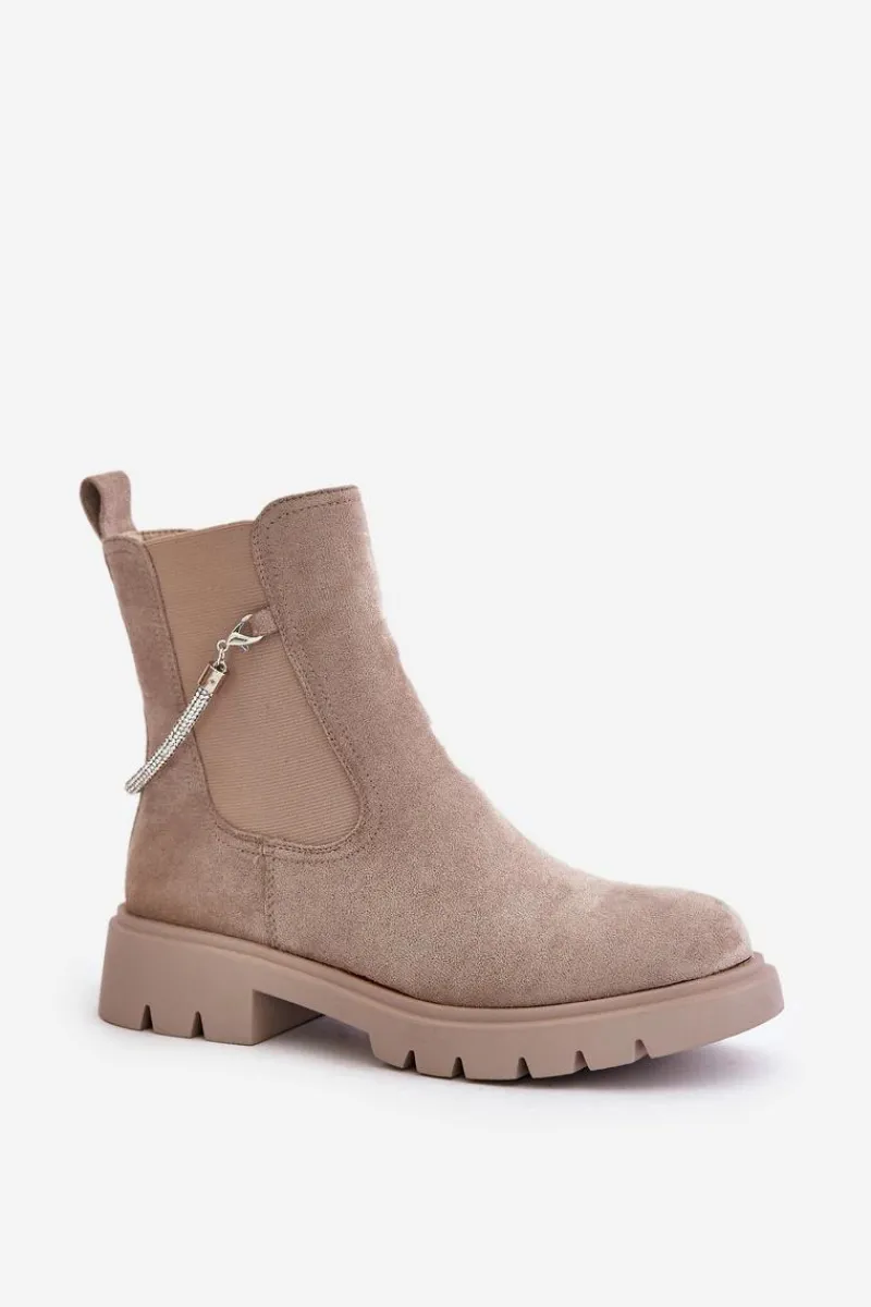 Hot Boto Ocieplane Botki Sztyblety Na Zamek Z Ozdobnym Paskiem Beżowe Labenne